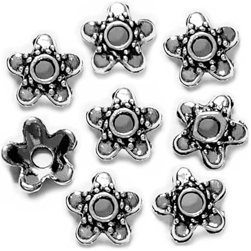 Heather's cf Flower Bead Caps Custom Fancy Charm Jewelry Making Spacer Kit Findings Bulk Vintage for Bracelets Earrings Necklaces Rings Beading Supplies Craft Non Tarnish DIY (Silver Star - 500 Pcs) - color: Silver star - 500Pc