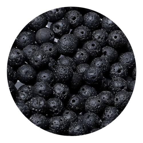 100pcs Natural Stone Beads 8mm Black Volcanic Lava Round Genuine Real Stone Beading Loose Gemstone Hole Size 1mm DIY Charm Smooth Beads for Bracelets Necklaces Earrings Jewelry Making Crafts - color: Black Lava