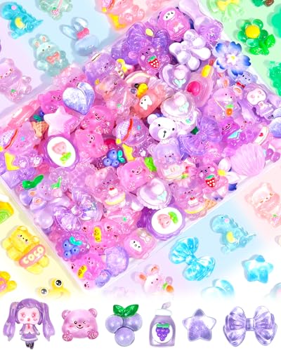 100PCS FIVEIZERO Cute Slime Charms Bulk Set – Kawaii Flatback Resin Charms for Crafts, Mini Decoden Acrylic Embellishments for Phone Junk Cases, Scrapbooking & DIY Decoration (Purple) - color: Purple