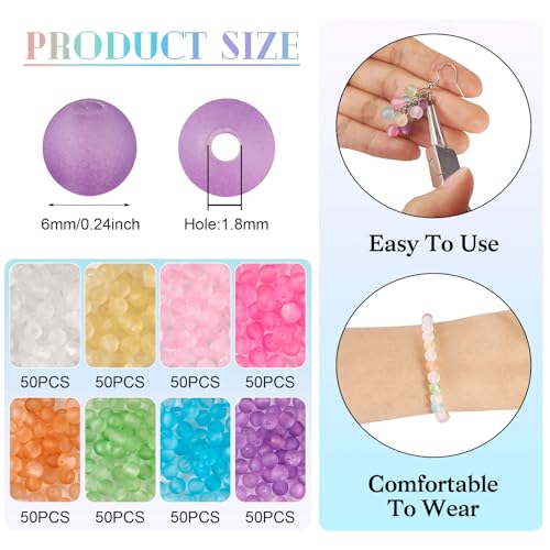 400Pcs 6mm Acrylic Beads Frosted Pony Bead Candy Color Small Pastel Beads Round Kandi Bead Spacers for Crafts DIY Necklace Bracelets Keychain Lanyards Jewelry Making Supplies - color: 8 Colors, Round