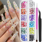 4000pcs 2mm Flatback Nail Art Rhinestones, Resin 3D Sparkling Nails Crystal Diamonds Gems Mini Charms with Tweezers and Dual-end Brush for Nail Art, Crafts Artwork DIY, Face Makeup Gems Jewels (6-K1) - color: 6-K1-soild-color