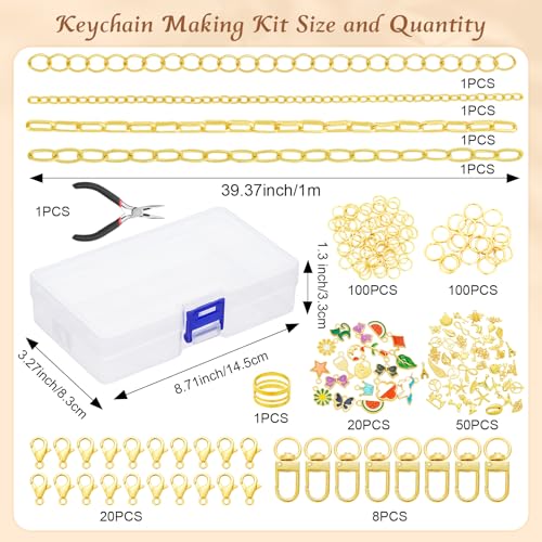 304Pcs Charms Keychain Making Kit for Teens & Adults, Complete Jewelry Making Supplies with Pliers, Key Rings, Charm & Extender Chain, DIY Starter Craft Kit for Girls, Birthday Christmas Gift Ideas