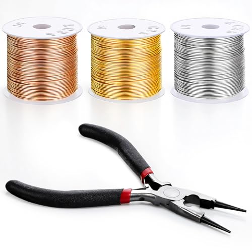 3 Rolls 20 Gauge Wire for Jewelry Making with Pliers, Tarnish Resistant Copper Beading Wire, Bendable Metal Wires for Crafts, DIY Craft Making, 22m per Roll, Gold/Silver/KC Gold