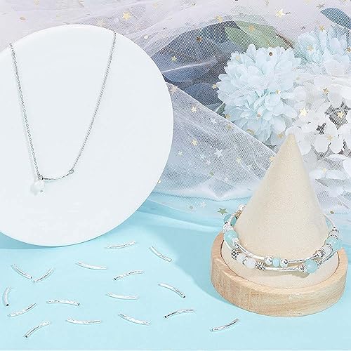 CREATCABIN 80 Pcs Curved Tube Beads Metal Smooth Noodle Beads 925 Sterling Silver Plated Brass Long Curved Spacer Connectors Bulk Tube for Jewelry Making Wrist Anklet Necklace 25mm - color: 02-Silvery