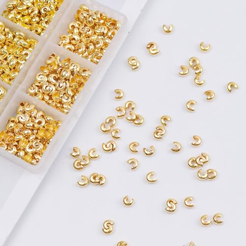 600 Pieces Crimp Bead Covers 4mm Open Half Round Crimp Bead Knot Cover Silver Small Beads for Jewelry Craft Making - color: Gold