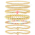 14K Gold Beaded Cross Beaded Bracelet Stack Set for Women,7PCS Bohemian Colorful Beads Ball Stretch Stackable Bracelets Trendy Holiday Birthday Gift - color: Pink