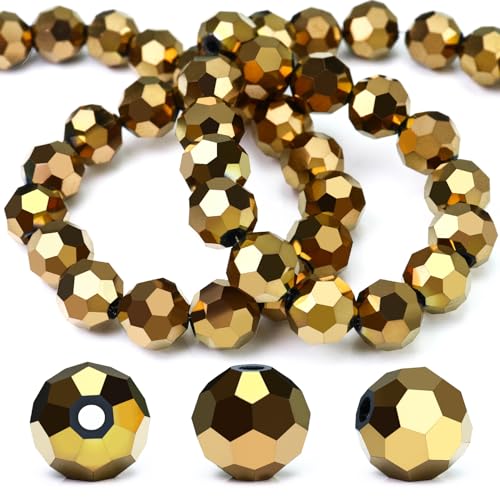 Dowarm 10MM Round Crystal Glass Beads for Jewelry Making, Faceted Rondelle Crystal Beads for Crafts Wine Charms Wind Chimes Suncatchers, DIY Loose Spacer Beads, Copper/Brown, 50PCS - color: 15-Copper Brown, size: 10MM