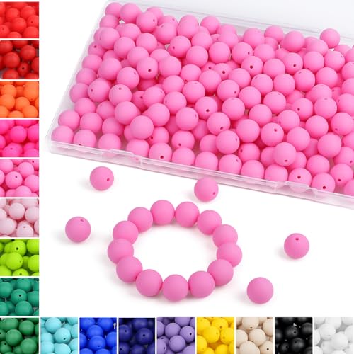 MAIBAOTA 120 Pcs Pink Silicone Beads (15 mm) for Keychain, Pens, Bracelet, Necklace Making - Bulk Pack with Boxed Kits - color: Pink