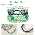 5Pcs Beaded Bracelets for Women, Bohemian Glass Faceted Crystal Beads Bracelet, Stackable Boho Disco Ball Stretch Bracelets, Multilayered Purple Jewelry Gift for Women, Mother's Day - color: Green