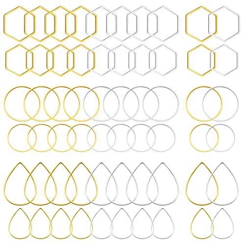 120pcs Hoop Earrings for Jewelry Making,Earring Beading Hoops Hypoallergenic Teardrop Hexagon Round Earring Hoop Open Bezel Pendant Frame for DIY Crafts Accessories Supplies(Gold&Silver,3Shapes) - color: 120PCS;Teardrop,Hexagon,Round;Gold,Silver