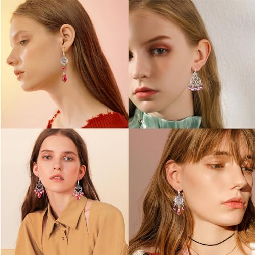 SUNNYCLUE 1 Box DIY 10 Pairs Red Beads Chandelier Dangle Earring Making Kit Flat Round Celtic Knot Flower Tree Snowflake Heart Component Links Teardrop Electroplate Glass Beads for Jewelry Beginners - color: Chandelier Bohemian Style G