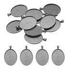 PATIKIL Pendant Trays for Jewelry Making, Blank Pendants Zinc Alloy Oval Bezel Settings Flat Base for Necklace Bracelet Charm - color: Grey Tone
