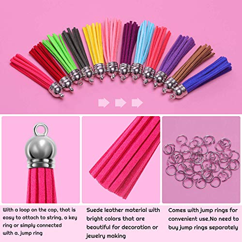 Paxcoo Tassels for Jewelry Making, 50pcs Leather Tassel Keychain Charms Bulk with 50pcs Jump Rings for Jewelry Making, Bracelets, Acrylic Key Chain Blanks and Craft Supplies - size: 55 mm