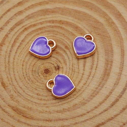 200 pcs Tiny Heart Enamel Charm Gold Plated Alloy Love Pendant Bracelet Earring Keychain Jewelry Crafts 6x8mm - color: Purple