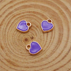 200 pcs Tiny Heart Enamel Charm Gold Plated Alloy Love Pendant Bracelet Earring Keychain Jewelry Crafts 6x8mm - color: Purple