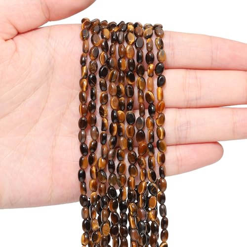 70pcs Natural Tiger's Eyes Stone Beads，4x6mm Egg Shape Loose Gemstone Beads for Jewelry Making Design Earring Necklace - color: tiger's eyes