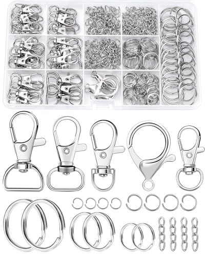 325PCS FIVEIZERO Keychain Making Kit - Keychain Clip with Key Ring, Lobster Claw Clasp, Swivel Snap Hook, Jumprings & Extender Chain for Crafts, DIY Projects & Purse Making Supplies - color: silver