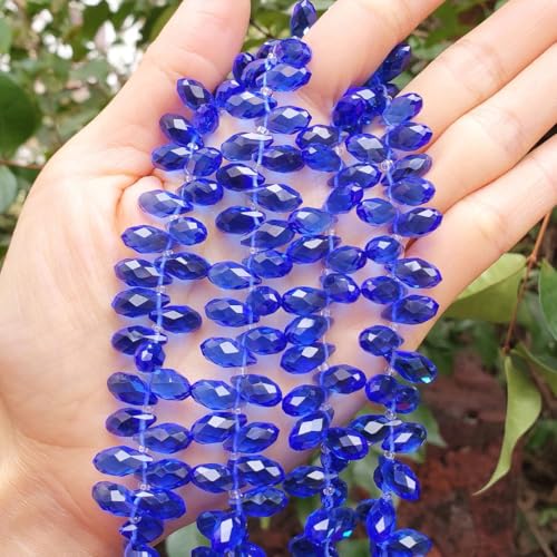 200pcs Czech 12mm Faceted Teardrop Briolette Crystal Glass Loose Beads Pendant Drop Spacer Bulk Sapphire Blue for DIY Jewelry Making CCT2-13 - color: Sapphire blue, size: 12x6mm - 200pcs