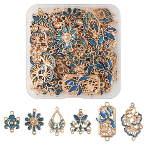 Assorted Metal Connectors Pendants Charms for Jewelry Making with Double Loops Flower Evil Eyes Butterfly Heart Cross Links Golden Pendants for Necklaces Bracelets Earrings - color: FlowerE - 36Pcs