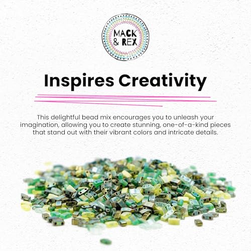 Mack and Rex Tila Bead Mixes (Meadow) – Half Tila Beads – Includes Sea Foam Green, Transparent Moss Picasso, Olive, Green Matte Rainbow, Two Golf Lime Green Shades, and Metallic Green - color: Meadow, size: 10 Gram Bag