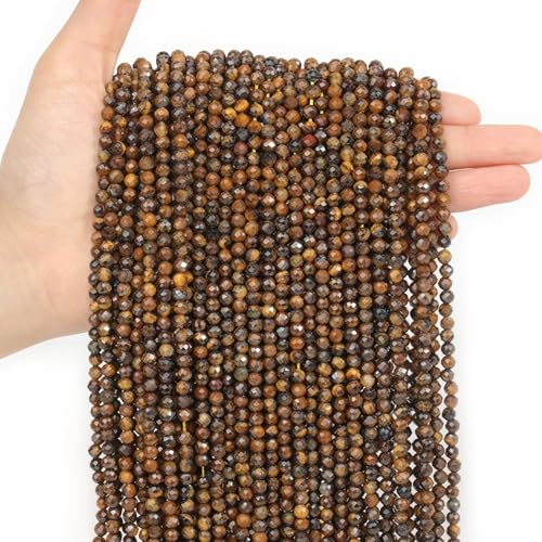 Natural Tiger Eye Beads, 2mm 180pcs Small Round Faceted Loose Gemstones for DIY Jewelry Making, Handmade Bracelet and Necklace Crafting, with Size Card - color: Tiger Eye, size: 2mm