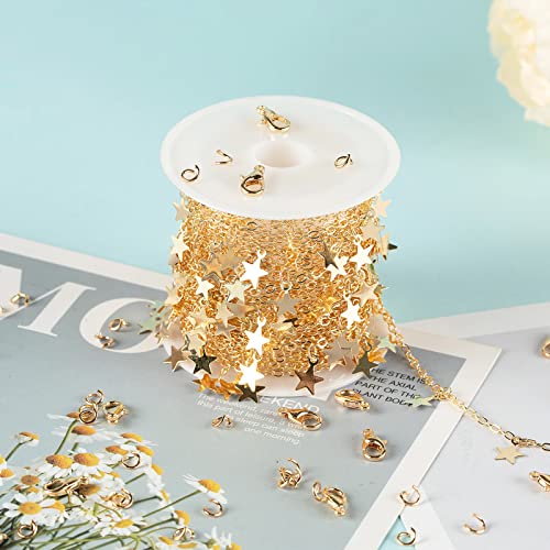 YOUBEIYEE 16.4 Feet Star Link Chain for Jewelry Making Women Necklace Chain Roll, Gold Plated Cable Chains Bulk with Jump Rings and Lobster Clasps - color: Gold Star