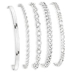 Gold Bracelets Set for Women Stack, Chunky Thick Bracelets Stack for Women Trendy, Simple Dainty Thin Gold Plated Cuff Stackable Bracelets With Beaded Cuban Paperclip Snake Rope Bangle Hand Chain Jewelry - style: Style 02-silver