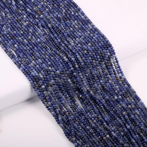 155pcs 2mm Natural Blue Sodalite Stone Loose Round Beads Gemstone Smooth Samll Spacer Beads for jewerly Making Bracelet Necklace - color: Blue Sodalite, size: 2 mm