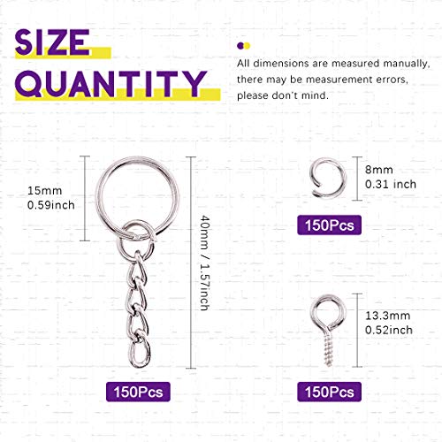 Swpeet 450Pcs 3/5" 15mm Sliver Key Chain Rings Kit, Including 150Pcs Keychain Rings with Chain and 150Pcs Jump Ring with 150Pcs Screw Eye Pins Bulk for Jewelry Findings Making (15mm, Sliver) - color: Sliver, size: 15mm