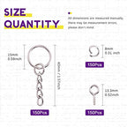 Swpeet 450Pcs 3/5" 15mm Sliver Key Chain Rings Kit, Including 150Pcs Keychain Rings with Chain and 150Pcs Jump Ring with 150Pcs Screw Eye Pins Bulk for Jewelry Findings Making (15mm, Sliver) - color: Sliver, size: 15mm