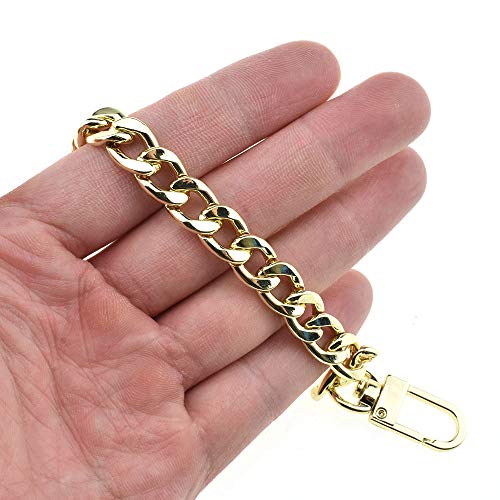 HAHIYO Purse Chain Strap Length 15.7 inches Light Gold for Shoulder Cross Body Sling Purse Handbag Clutch Replacement Strap Comfortable Flat 0.4” Wide Enough 2.4mm Extra Thick Metal Strap 1 Pack - size: Light Gold 15.7 Inches