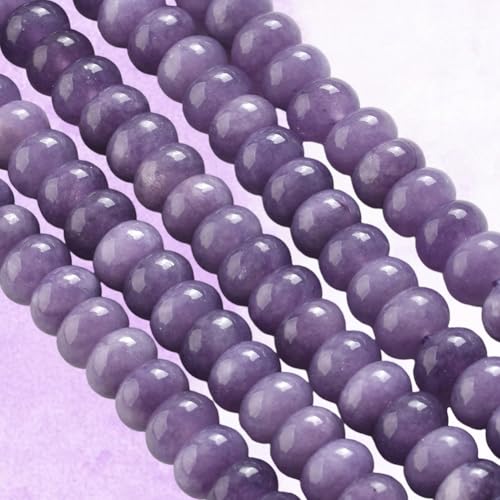 1 Box 2 Strands 148PCS 5X8MM Dark Purple Natural White Jade Dyed Beads with Hole Abacus Disk Gemstone Rondelle Stone Loose Spacer Charms Bead for Jewelry Making Bracelet DIY Craft Supply - color: Purple, size: 148pcs