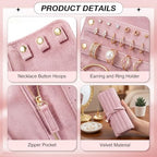 Tondiamo 1 Pcs Velvet Jewelry Roll Luxury Travel Jewelry Case for Ring Necklace Earring Bracelet Storage Bag Women Bridesmaid Gift (Pink) - color: Pink
