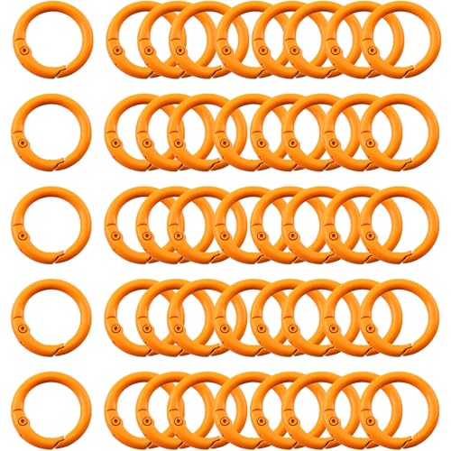 Carabiner Clip 48Pcs Orange Metal Key Ring Clip Circle Keychain Rings Bulk Spring O Ring Round Cute Carabiner Spring Snap Hook Key Chain Clips for DIY Keychain Bag Charm Handbag Purse Dog - color: Orange