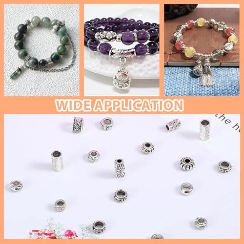 200PCS Silver Spacer Beads for Jewelry Making Small Metal Flat Flower Beads Hollow Filigree Tibetan Alloy Bead for Life Design DIY Jewelry Craft Making Necklace Bracelet Supplies (Various Styles)