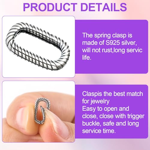Pndeyo 925 Sterling Silver Oval Jewelry Clasps, Hypoallergenic Necklace Enhancer Shortener, Spring Bail Clasp Rings Connector for Bracelet Anklet Jewelry Making- Black - color: Black-1pc-0.46"×0.26"