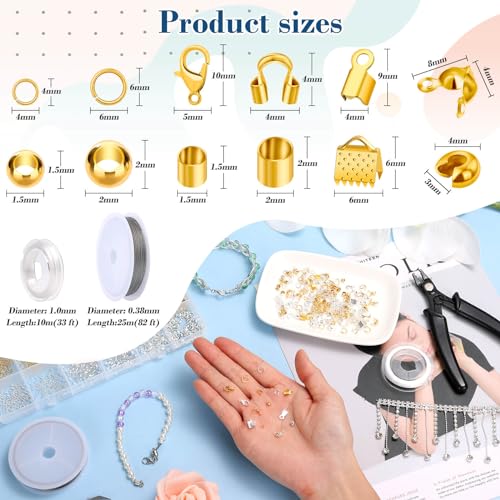 2384Pcs Crimp Beads Supplies for Jewelry Making, Including Crimp Bead Covers, Crimp Tubes, Bracelet Clasps and Closures, Crimp Ends, Jump Rings, Crimping Pliers and Beading Wire for Bracelets Making