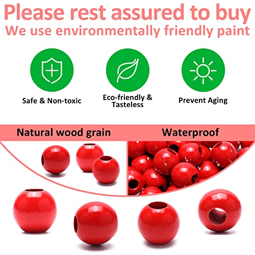 240Pcs Red Wood Beads 16mm for Craft Large Hole Wood Beads Hole: 6mm - color: Red