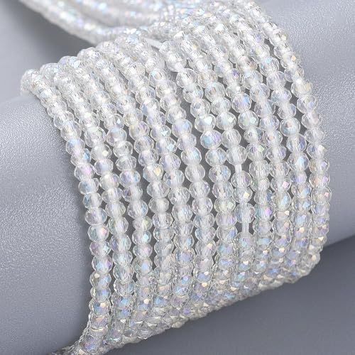 FASHEWELRY 10 Strands Briolette Crystal Glass Beads 2mm Rondelle Faceted Glass Spacer Beads AB Color Plated for Necklace Bracelet Jewelry Making - color: Clear AB, size: 2mm