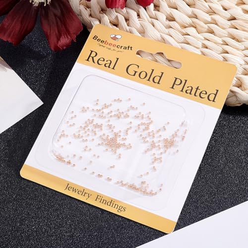 Beebeecraft 300Pcs Round Crimp Beads 14K Gold Filled Brass Tiny 1.5x1mm Non-Tarnish Rondelle Positioning Stopper Crimp Spacer Beads for Jewelry Making Bracelet Necklace Supplies - size: 1.5mm