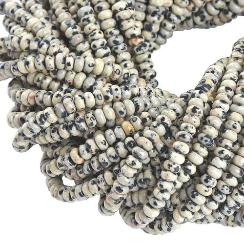 150PCS 2x4mm Natural Dalmation Jasper Rondelle Beads Abacus Disk Stone Beads Round Loose Spacer Gemstone Beads for DIY Bracelet Necklace Jewelry Making - color: Dalmatian Jasper, size: 2x4mm Abacus Disk