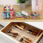 6 Pcs Large Clear Plastic Drawer Organizers Tray 6" x 6" Storage Bins with 25 Pcs Non-Slip Pads for Makeup, Jewelries, Kitchen Utensils, Bathroom and Office - size: 6"x6"