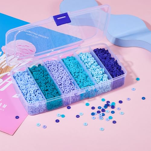 Elecrelive Mix Blue Clay Beads for Bracelets Making, 6mm Flat Round Heishi Spacer Beads Loose Polymer Clay Chips 5640pcs for Chocker Necklace Earring DIY Crafts - color: Deep Sky Blue