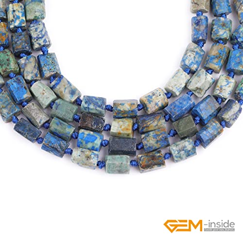 GEM-Inside 35Pcs 8x12mm Natural Blue Lapis Lazuli Chrysocolla Stone Gemstone Faceted Freeform Tube Column Chakra Beads for Jewelry Making Full 15" Strand Power Energy - color: Blue Lapis Lazuli