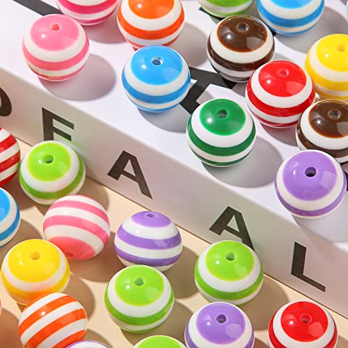 20mm Acrylic Beads Color Stripe Round Bead Chunky Bubblegum Beads for DIY Jewelry Making (Stripe) - color: Stripe