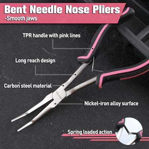 7-Inch Long Reach Bent Needle Nose Pliers Smooth Jaws Bent Long Nose Pliers Extra Long Needle Nose Pliers Jewelry Pliers for Jewelry Making, Wire Wrapping and Object Gripping, Non-slip Handle - style: Bent Needle Nose Plier Smooth Jaws