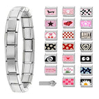 Italian Charms Bracelet Sets with 1Pcs Starter Brascelet 9Pcs Charms 9mm Italian Modular Charm Bracelet DIY Module Jewelry Gifts - color: B-Starter Bracelet Set-20PcsBlack