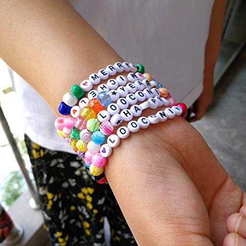 Amaney Letter Beads I 100pcs 7x4mm White Round Acrylic Black Alphabet for Bracelet Jewelry Making - color: I
