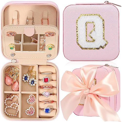 CHMI Pink Travel Jewelry Box, Organizer - Women's & Girls' Gifts for Birthdays, Christmas - Initial Q - color: Pink, size: Q
