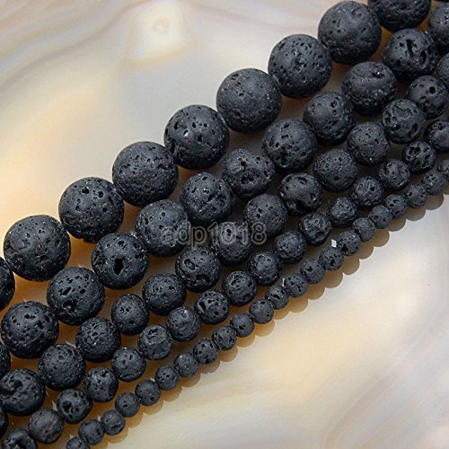 AD Beads Natural Gemstone Smooth Round Loose Beads 15" 4mm 6mm 8mm 10mm 12mm (4mm, Black Rock Lava) - color: Black Rock Lava, size: 4mm